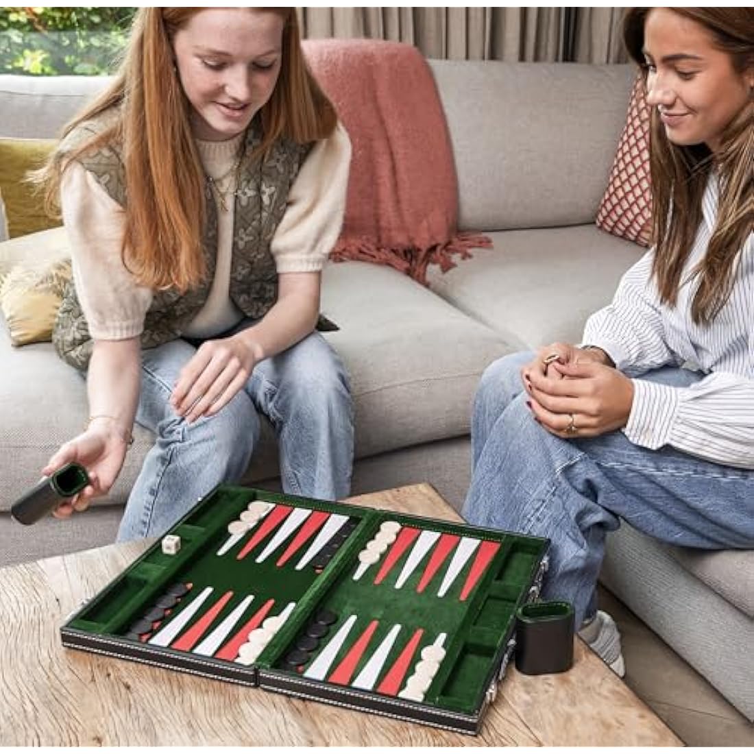 Engelhart Wooden Backgammon Set – 15 Inch Travel Case with Inlaid Felt