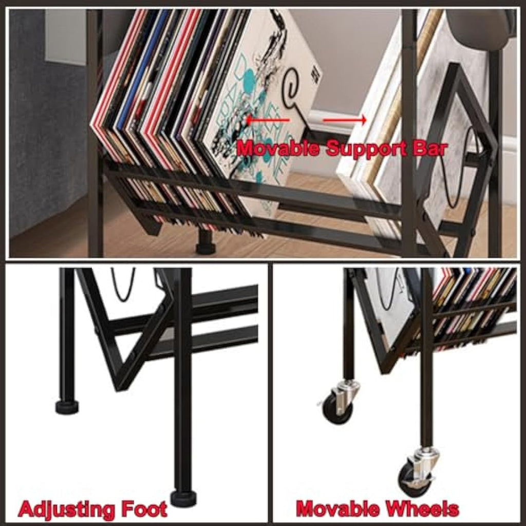 Vinyl Record Player Stand - 2-Tier Industrial Storage Cabinet