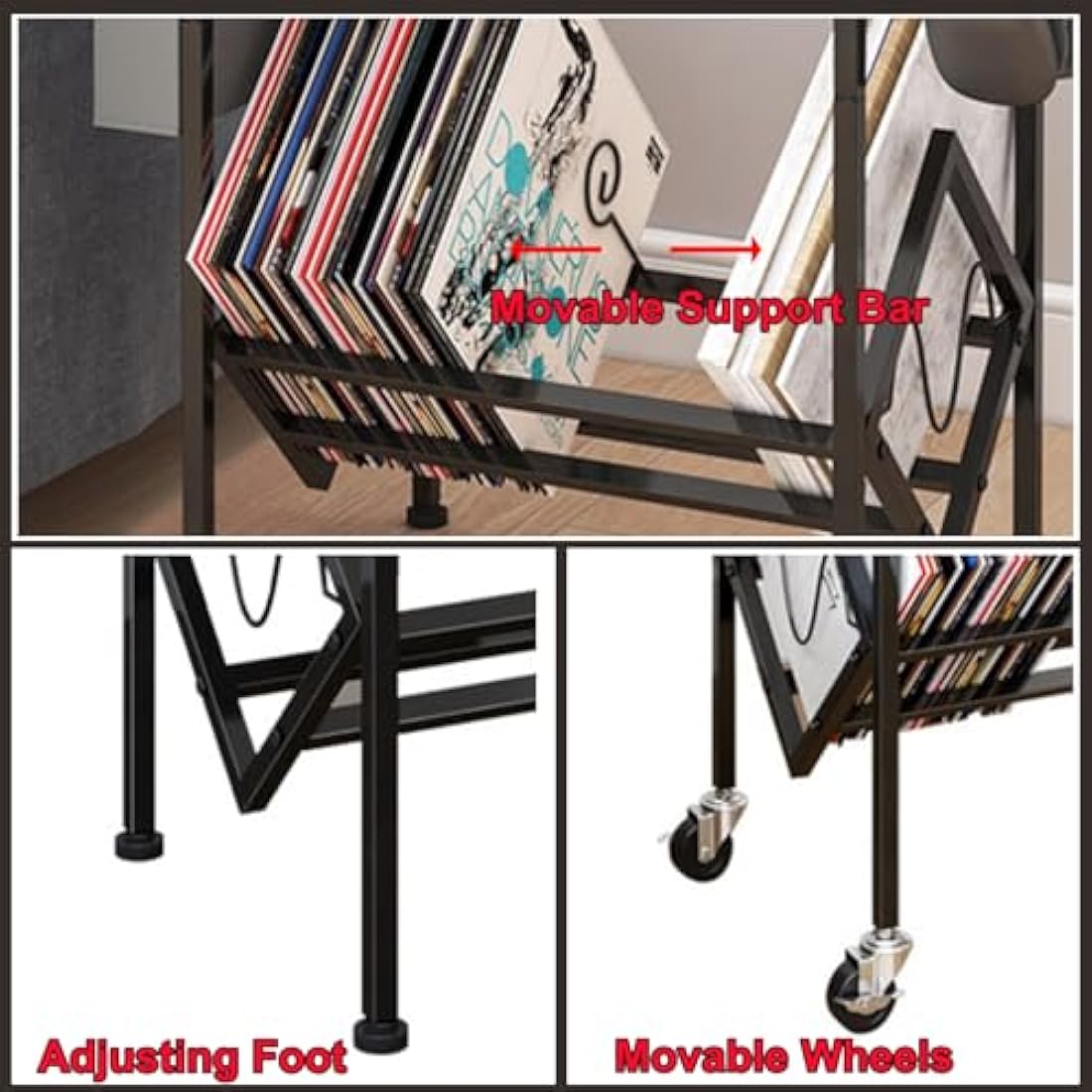 Vinyl Record Player Stand - 2-Tier Industrial Storage Cabinet