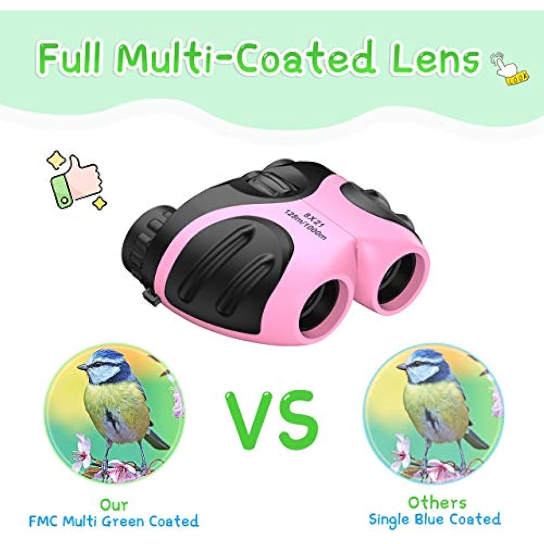 EUTOYZ Kids Binoculars – 8x21 Shockproof Outdoor Toys for Boys & Girls