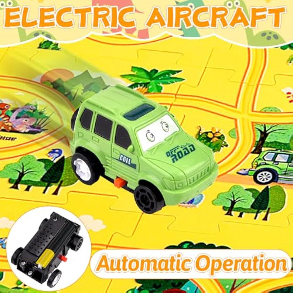 Pipihome Dinosaur Puzzle Track Car Set - DIY Electric Rail Building Toy