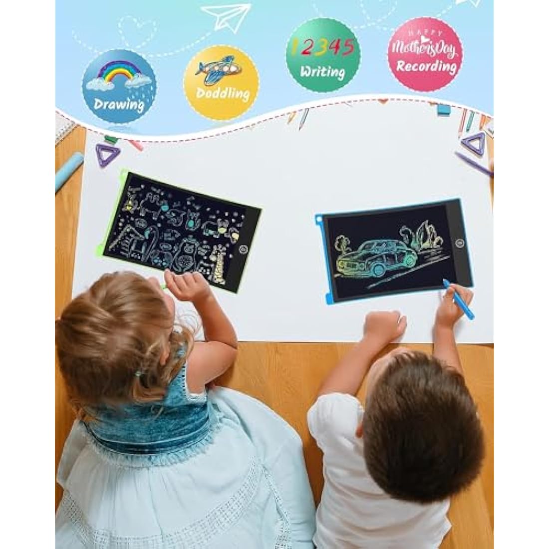TECJOE 2-Pack LCD Writing Tablet | 8.5 Inch Colorful Doodle Board for Kids