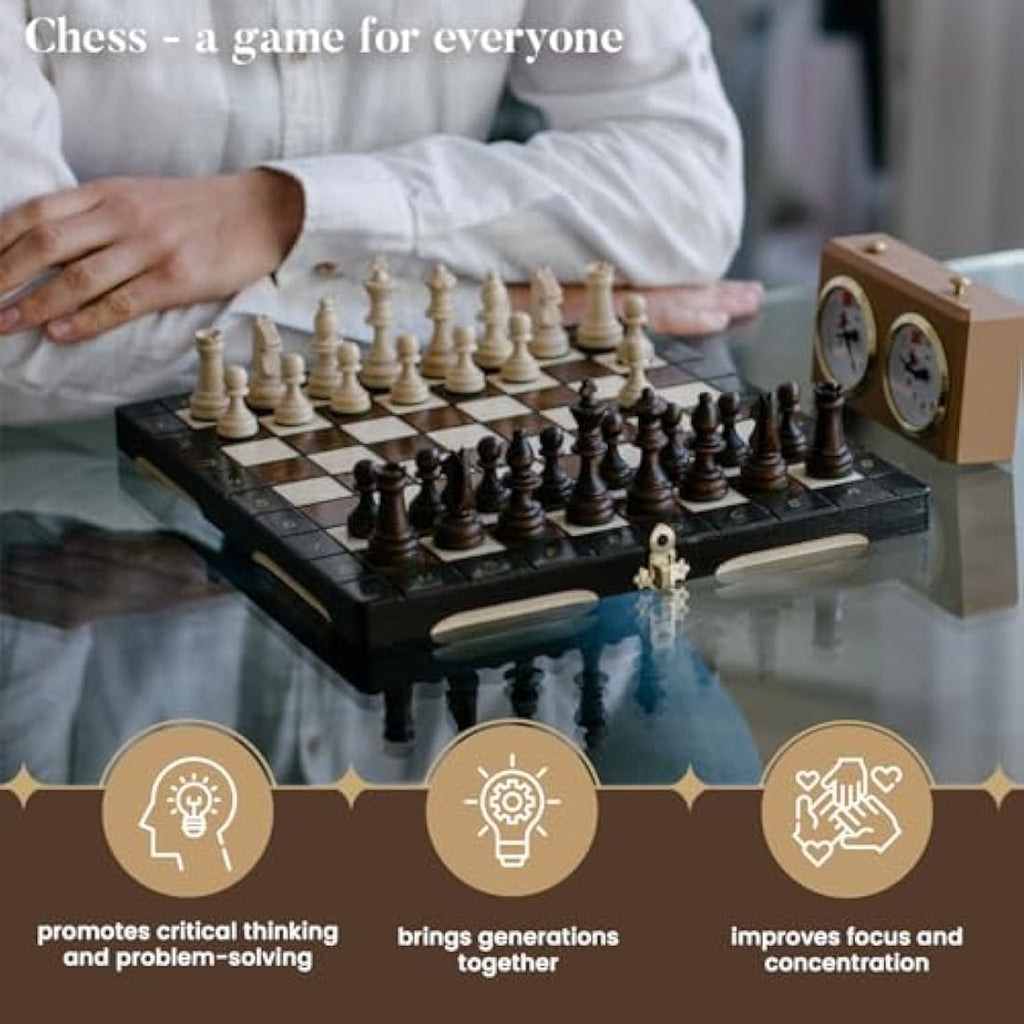 Master of Chess Champion Wooden Travel Chess Set – Handcrafted 29cm