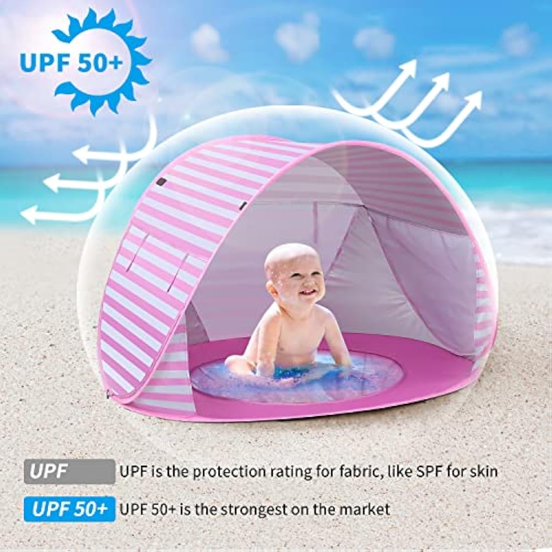 Baby Beach Tent – Pop Up Sun Shelter with Mini Pool, Pink