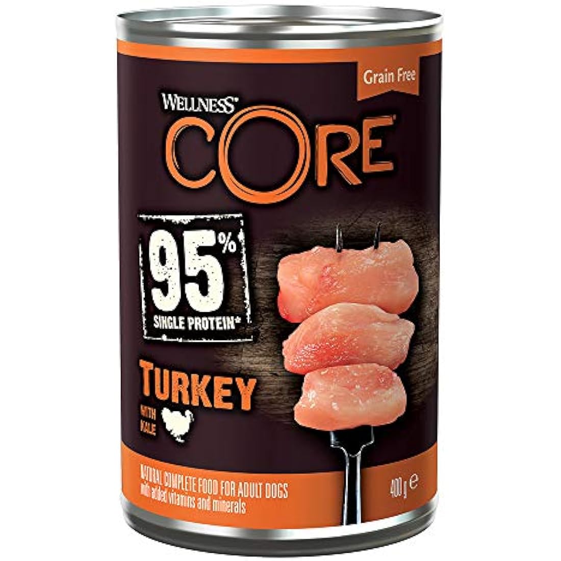 Wellness CORE 95% Turkey & Kale Wet Dog Food – Grain-Free Paté, 6 x 400g