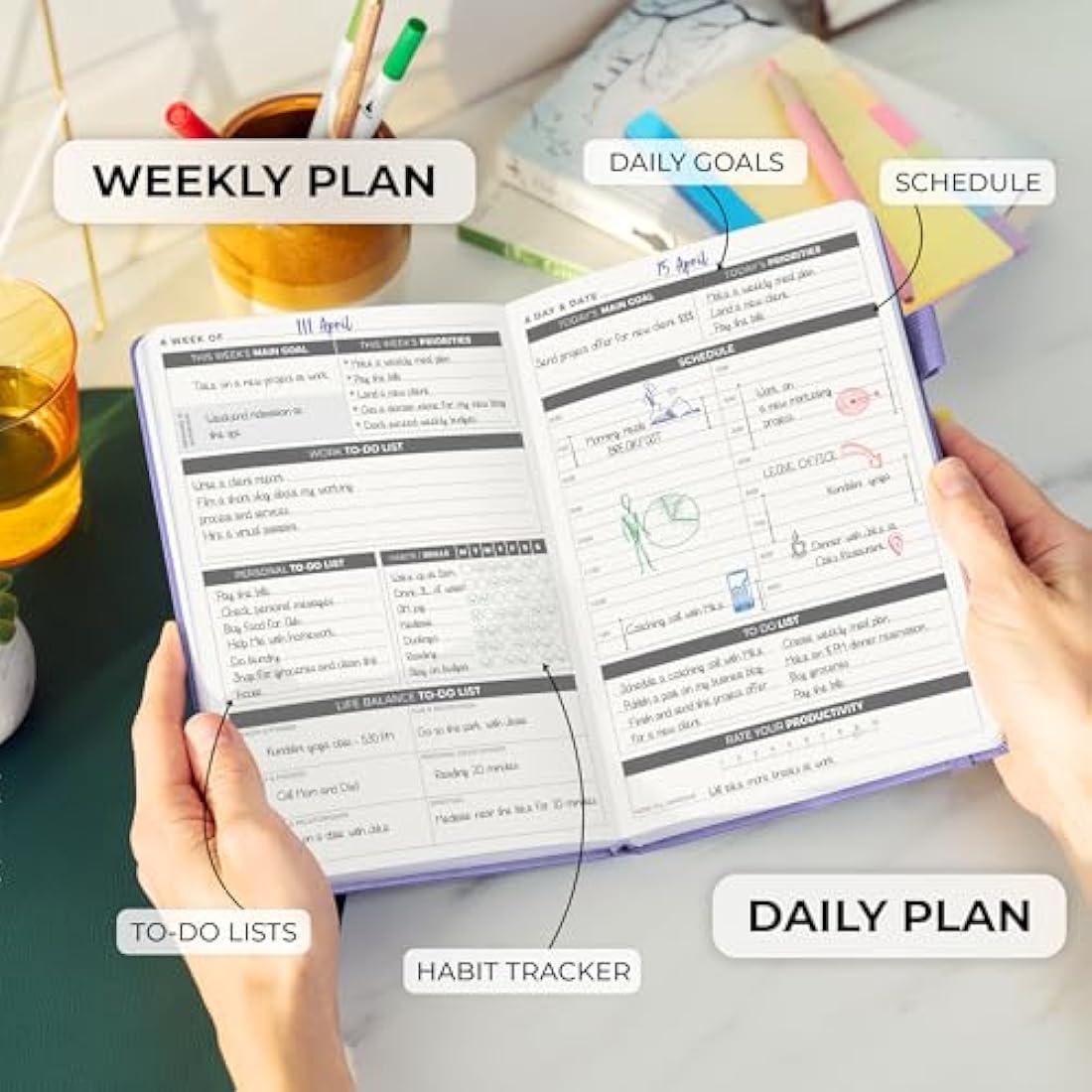 Clever Fox Daily Planner – Undated A5 Organizer, 6 Months, Lavender