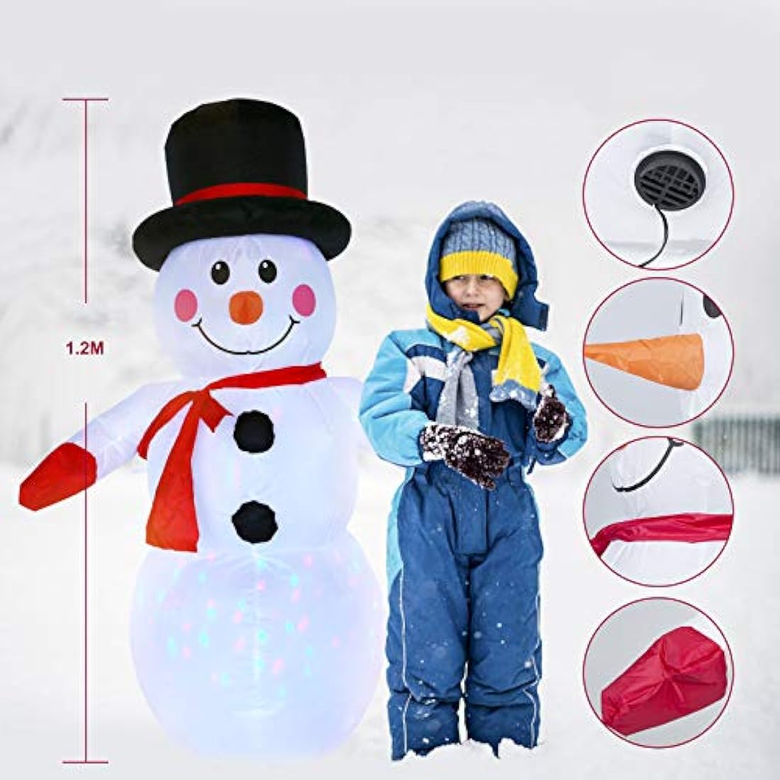 Jolof Store 4Ft Inflatable Snowman with Rotating LED Lights – Outdoor