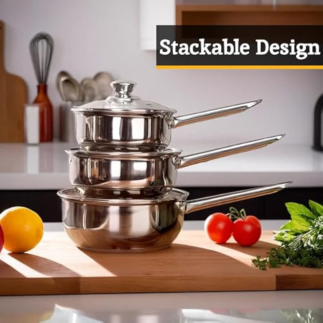 Premier Housewares Stainless Steel Saucepan Set with Glass Lids - 3 Piece