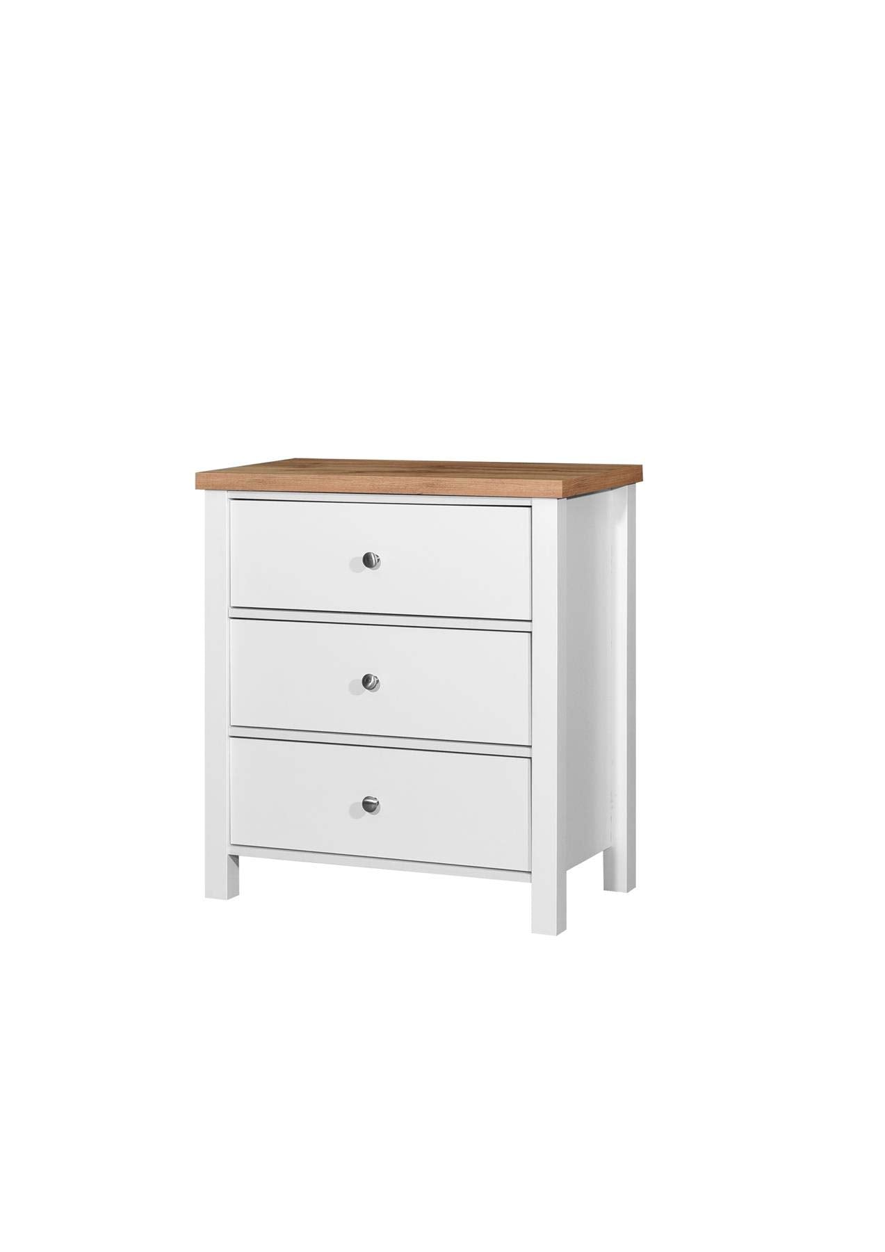 TAD Timber Art Design Astbury 3 Drawer Chest of Drawers – White & Oak
