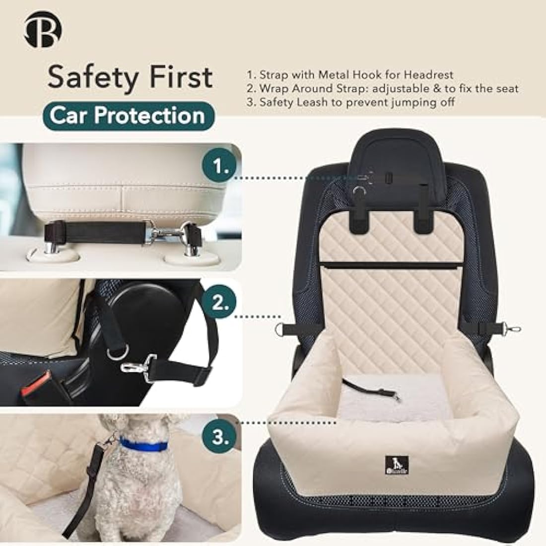 Bluzelle 2-in-1 Dog Car Seat & Travel Bed | Waterproof Oxford - Beige