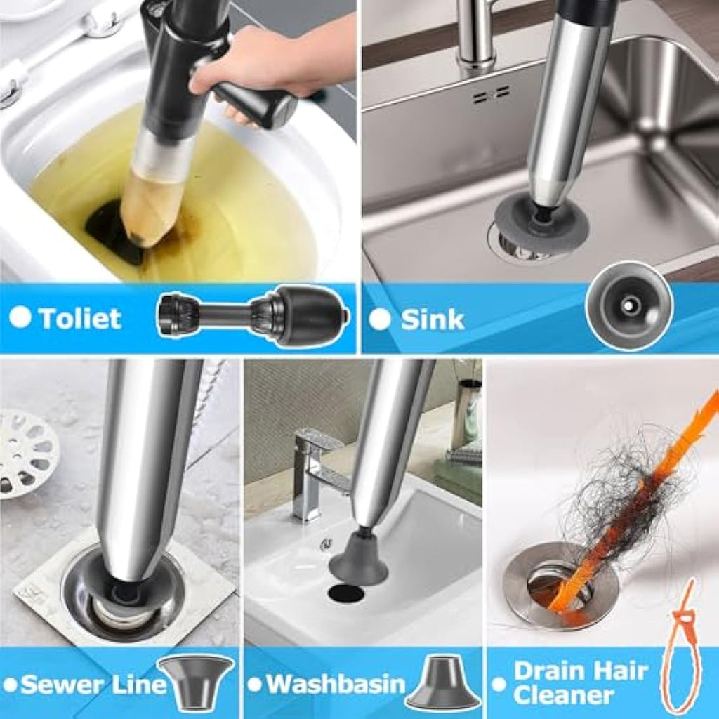 High Pressure Toilet Plunger Set – Heavy Duty Drain Unblocker
