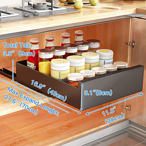SAYZH Pull Out Cabinet Organiser | No-Drill Sliding Kitchen Drawer - Black