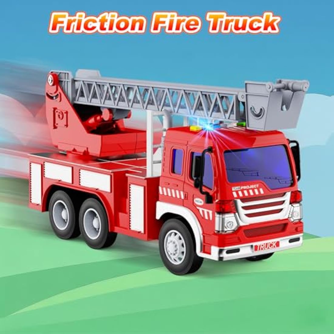 TOYABI Large Fire Truck Toy with Rescue Ladder, Lights and Sound