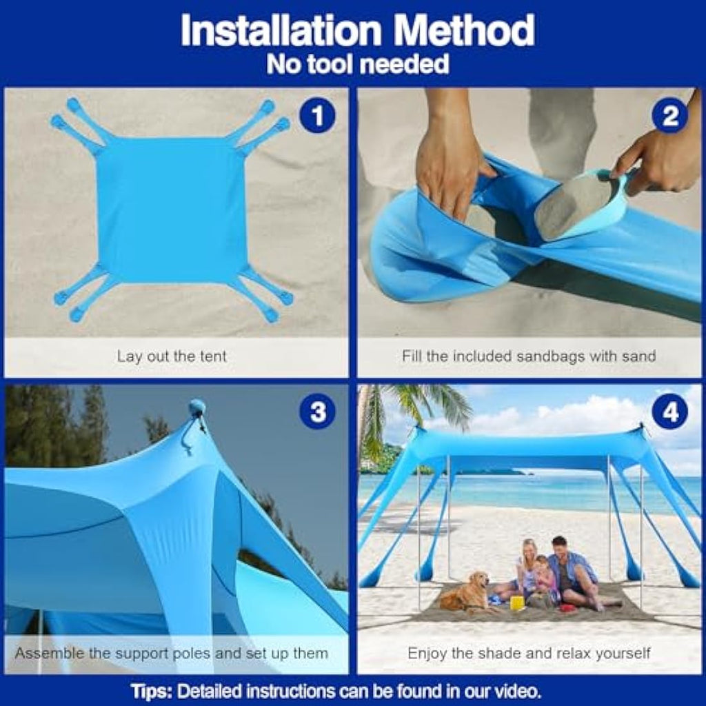 Rhino Valley Beach Tent – 6-8 Person UPF 50+ Windproof Sun Shelter