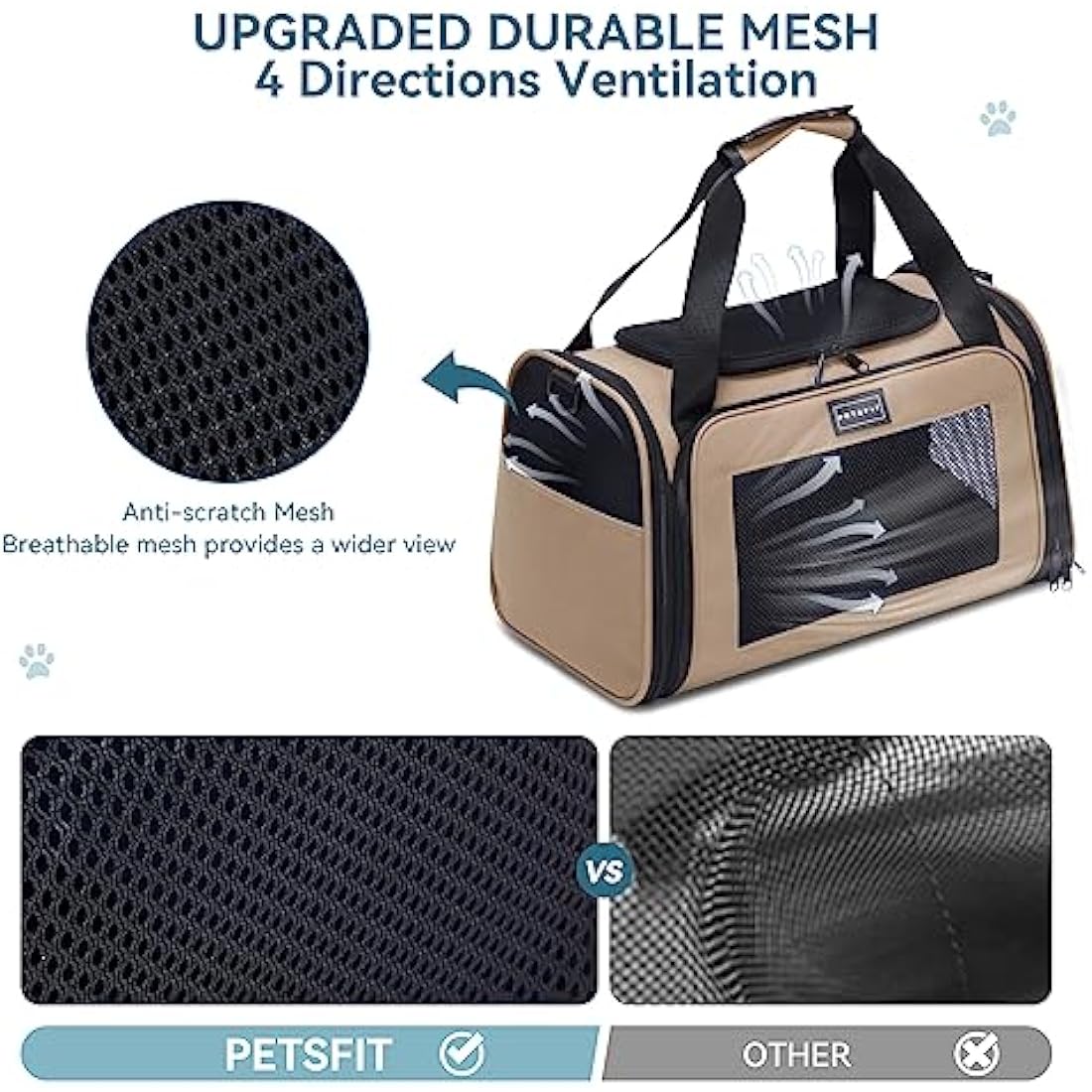 Petsfit Small Dog Travel Carrier | Extendable Fleece Mat – Khaki