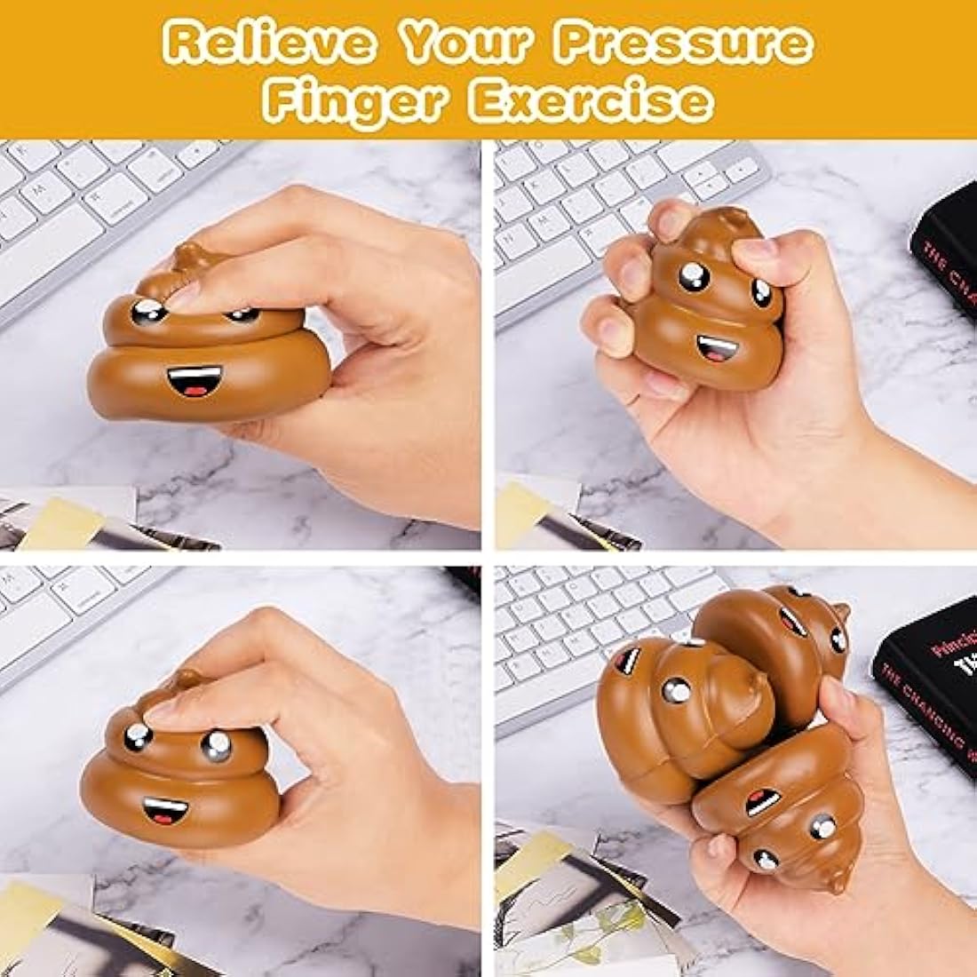 Jolof Store Fake Poop Stress Relief Balls – 4pcs PU Squeeze Fidget Toys