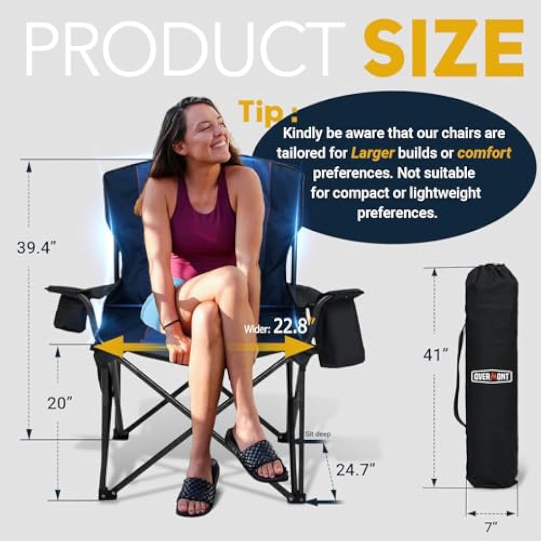 Overmont Oversized Heavy Duty Camping Folding Chair with Cooler Bag