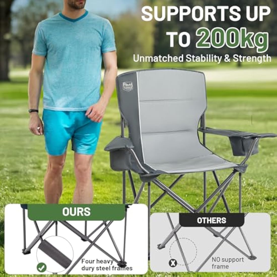 TIMBER RIDGE Heavy Duty Camping Chair | 200kg Oversized Padded Folding Seat