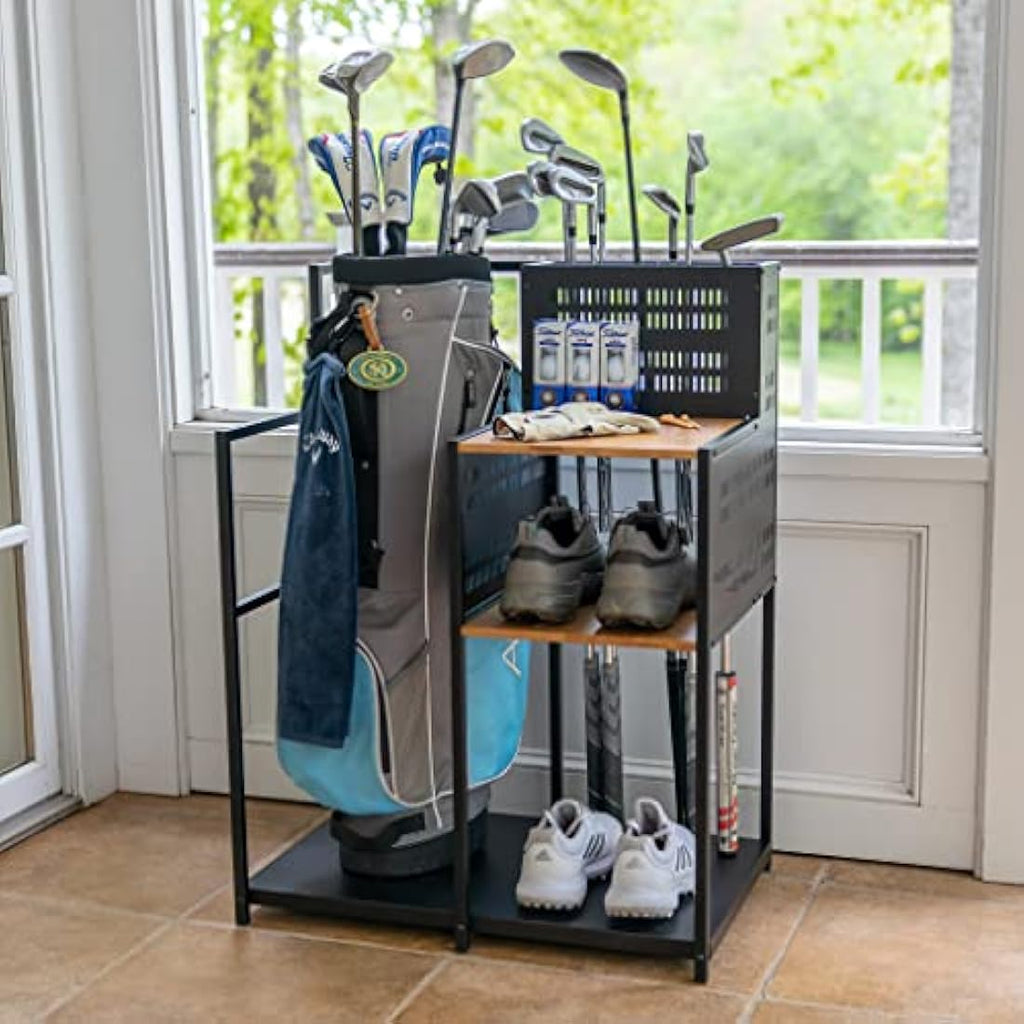 Teal Triangle Heavy Duty Golf Bag Organizer | Steel Garage Storage Rack