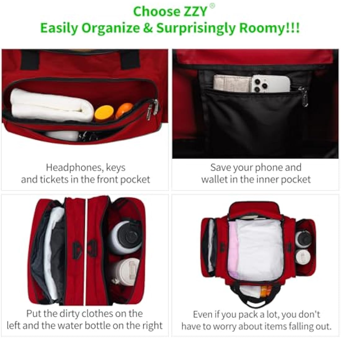 Sport Gym Duffle Bag | 40L Red Weekender Holdall