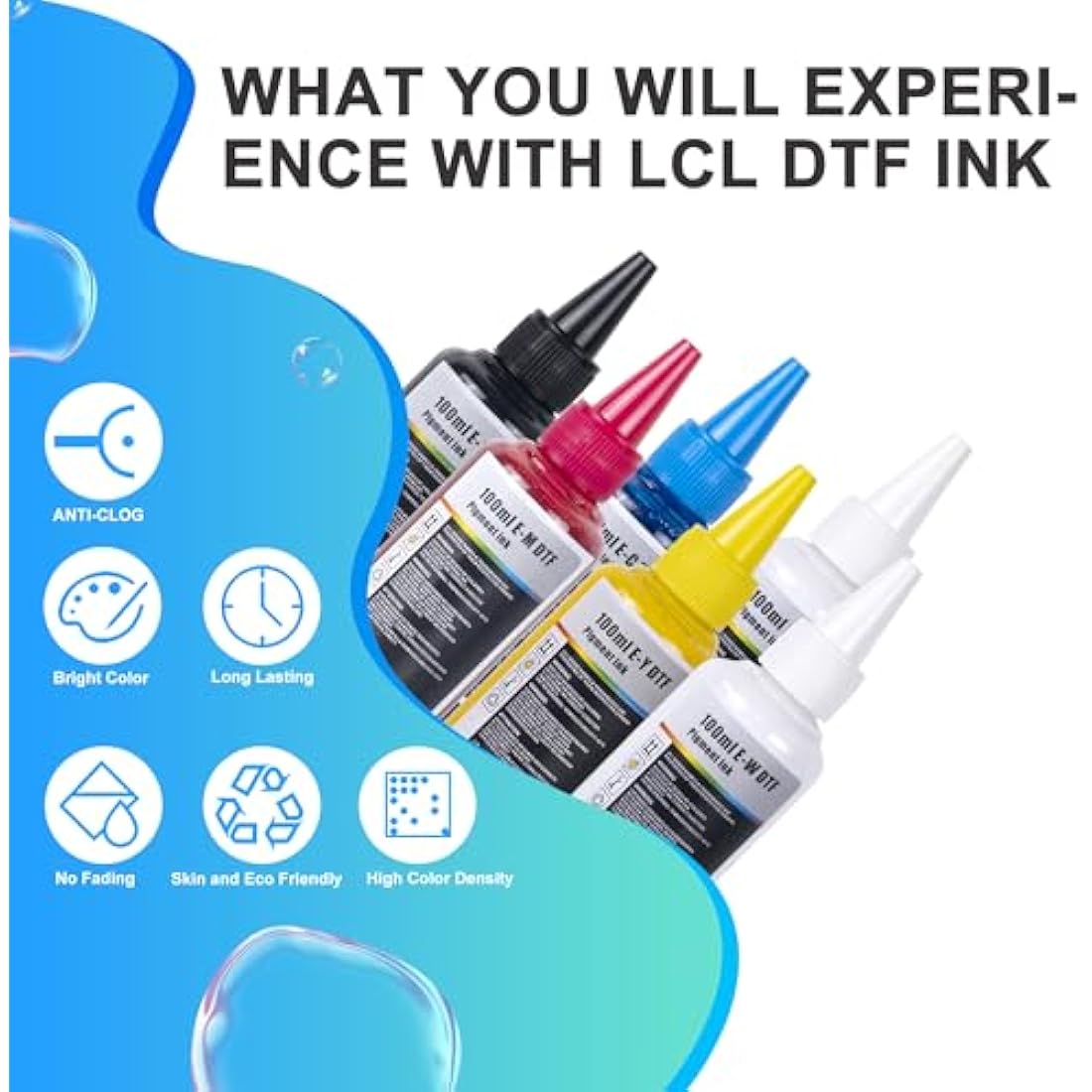 LCL DTF Ink Refill Kit for Epson Printers | 600ml CMYKWW Heat Transfer