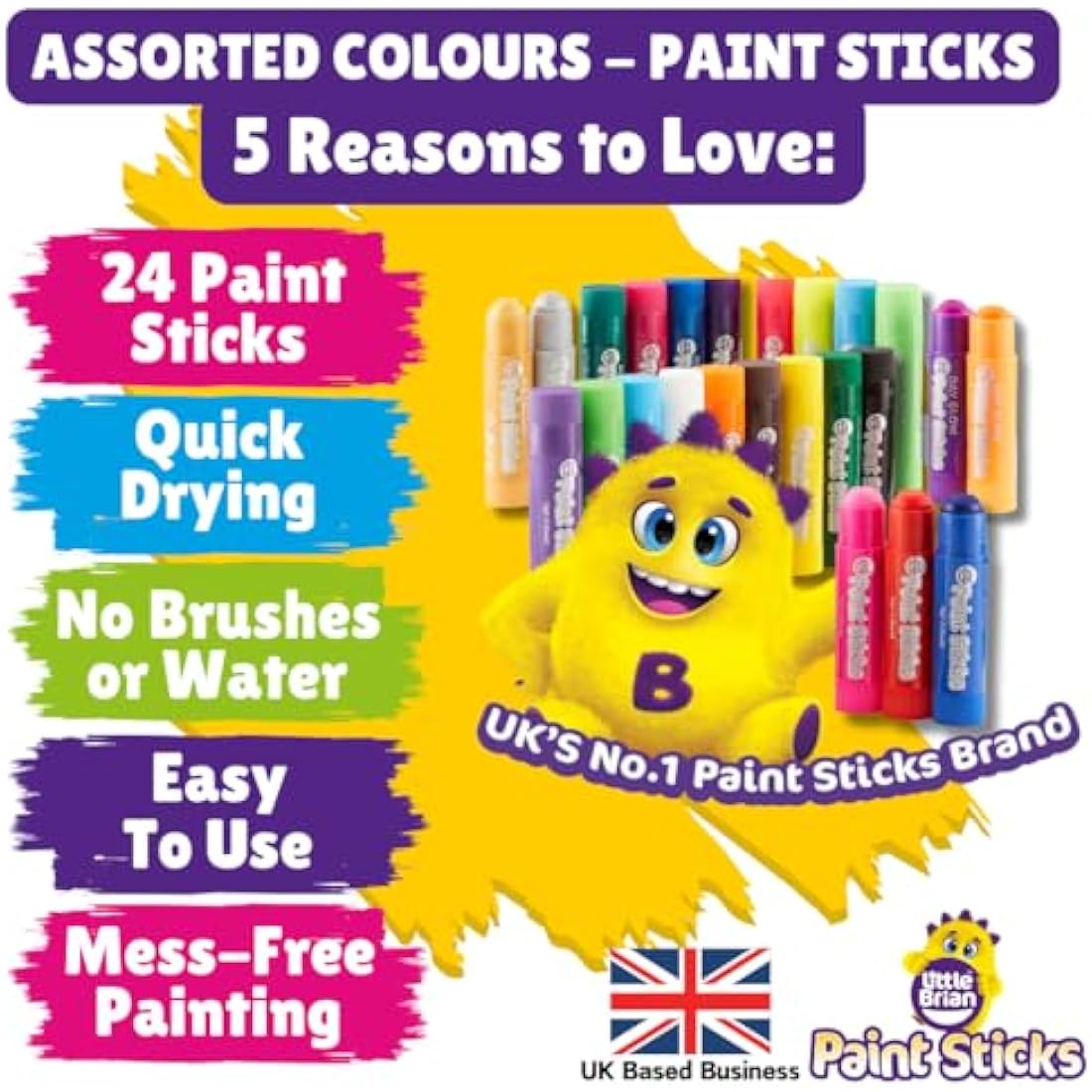 Little Brian Paint Sticks – 24 Pack Assorted Mess-Free Kids Art Sticks