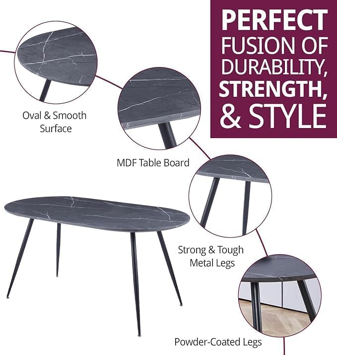 Hallowood Furniture Cullompton Large Grey Marble Effect Oval Dining Table - image 2