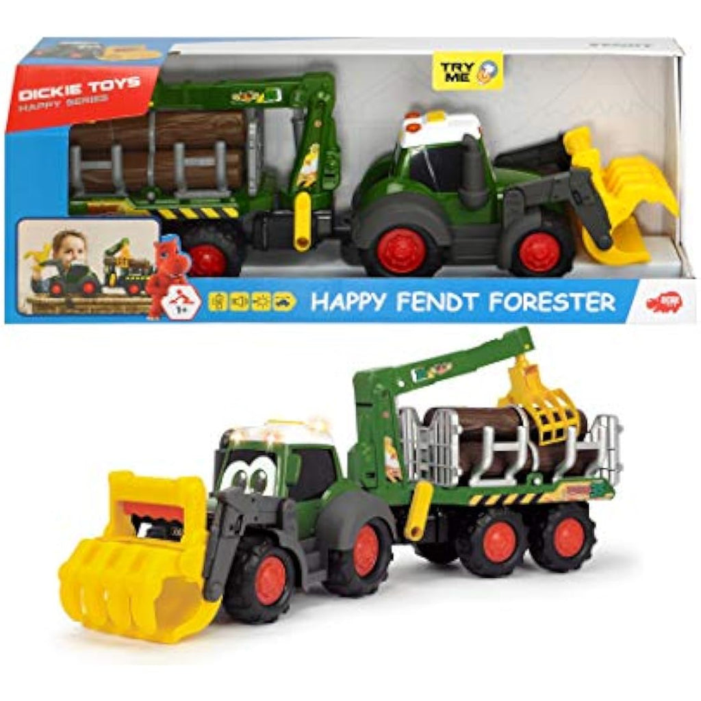 Dickie Toys Happy Fendt Forest Excavator – Toy Tractor with Light & Sound