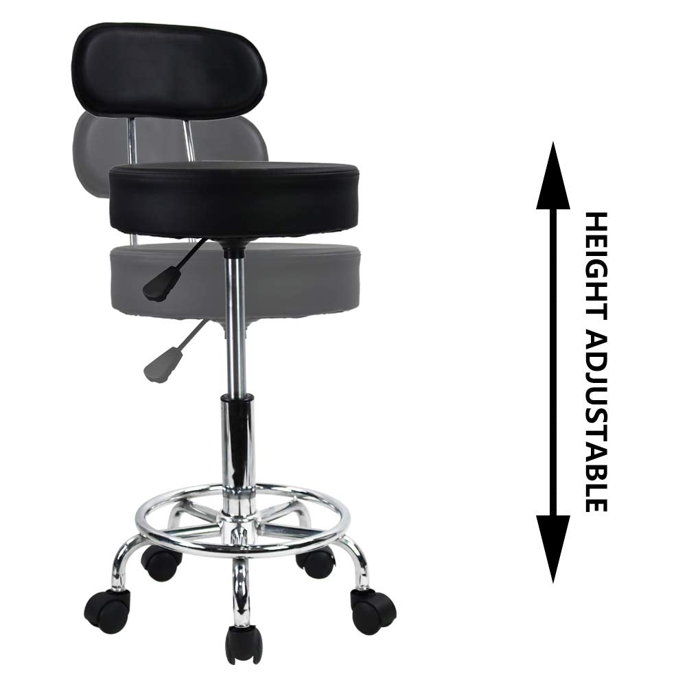 KKTONER PU Leather Rolling Stool – Adjustable Swivel Task Chair with Backrest