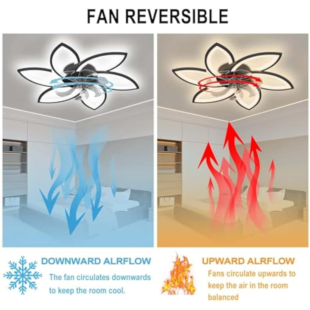 Jolof Store Modern Petal Ceiling Fan with Light | Dimmable LED Black 78CM