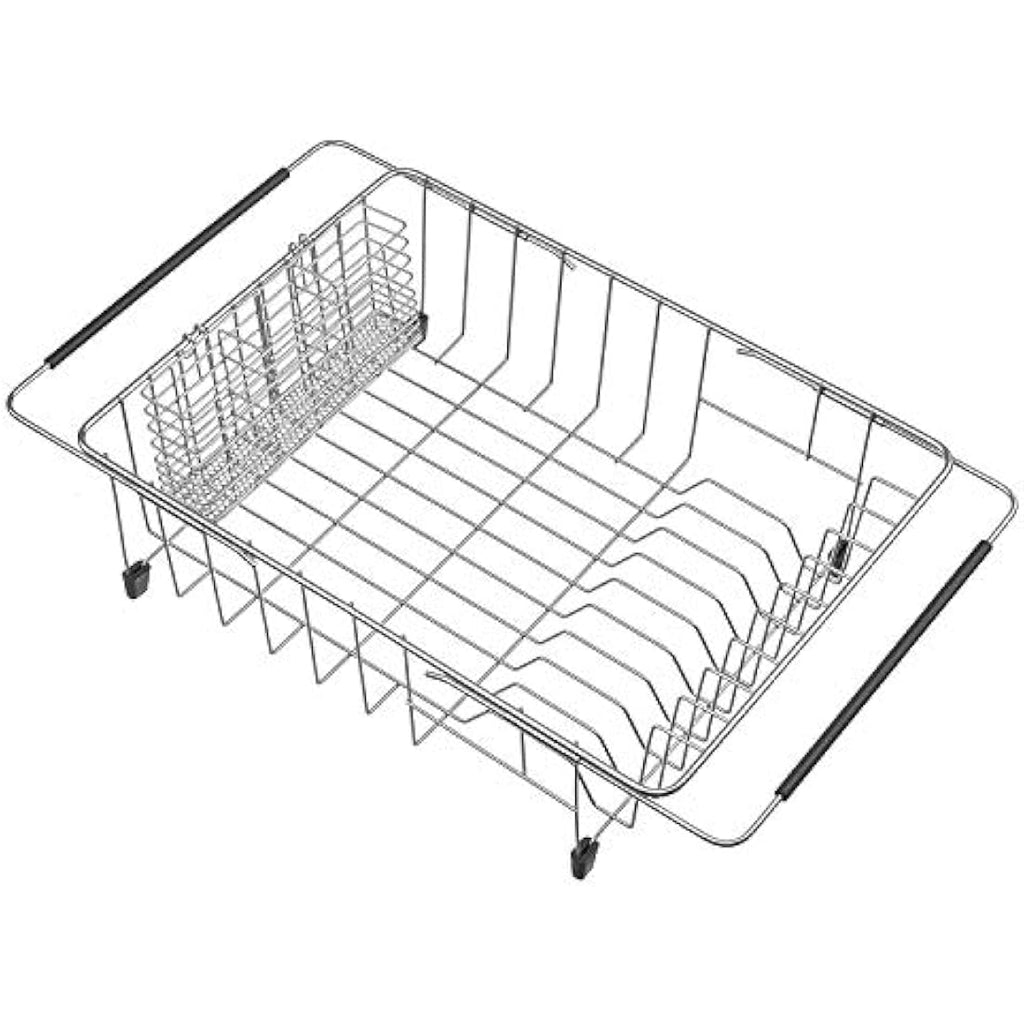 SANNO Expandable Dish Drying Rack | Rustproof 304 Stainless Steel Drainer