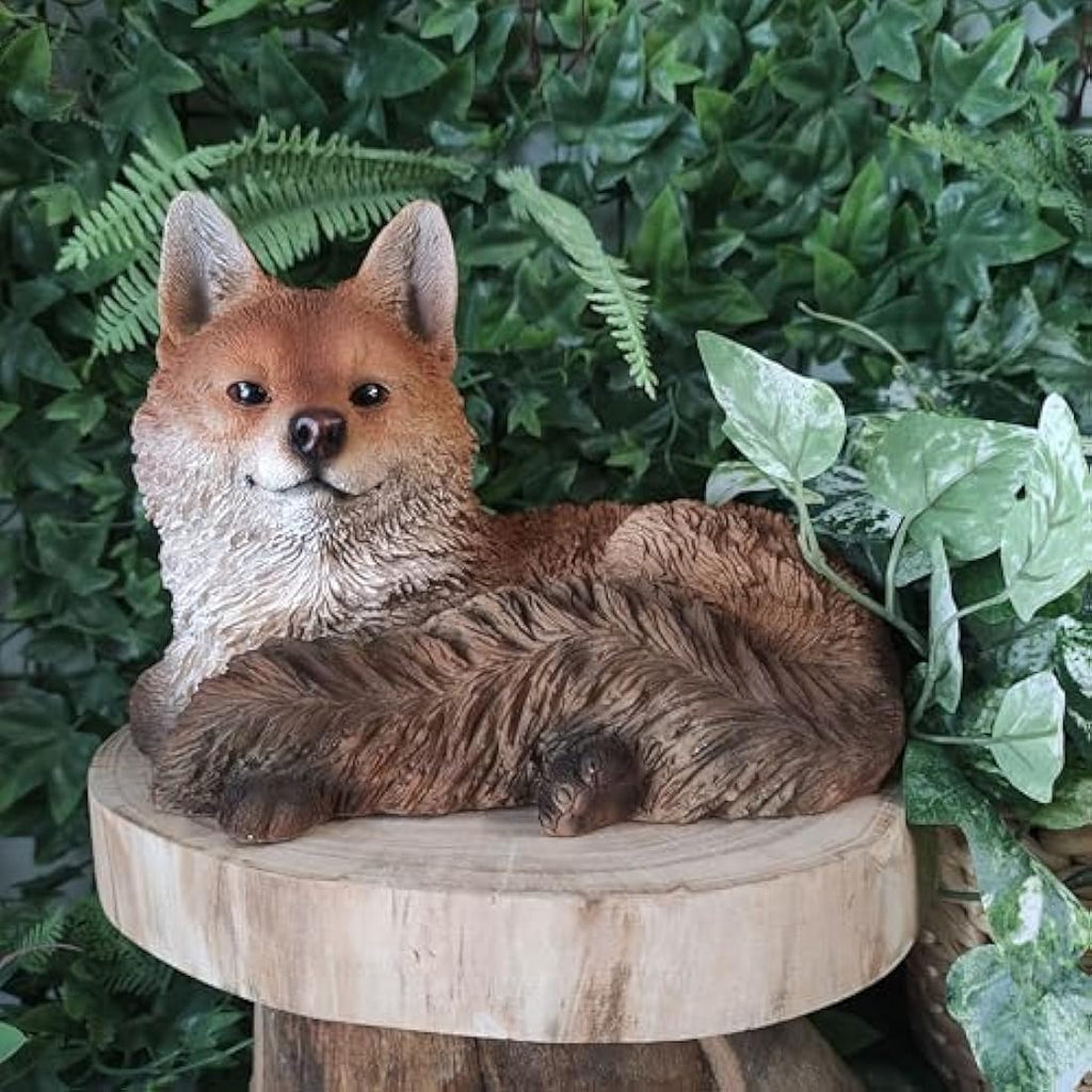 Vivid Arts Resting Fox Garden Ornament – Realistic Resin Statue
