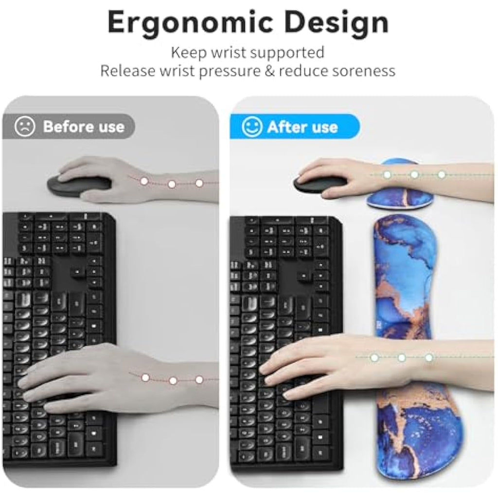 Memory Foam Keyboard and Mouse Wrist Rest Set – Blue Marble