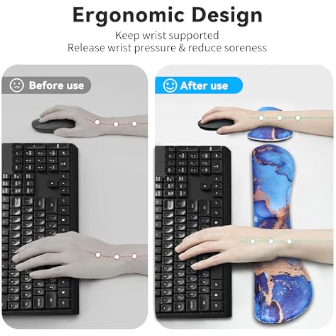 Memory Foam Keyboard and Mouse Wrist Rest Set – Blue Marble