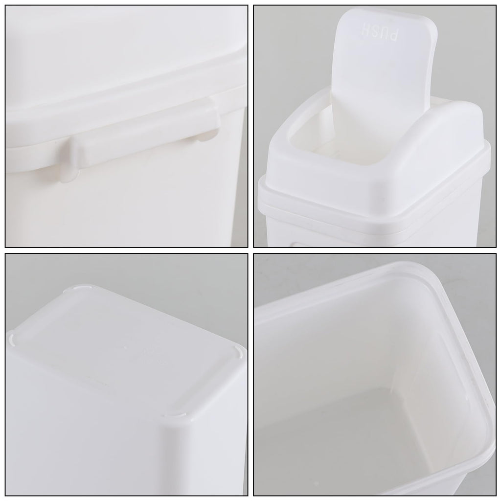 Ikando 7 L Small Swing Top Garbage Can, Plastic Bathroom Trash Can with Lid, White - image 3