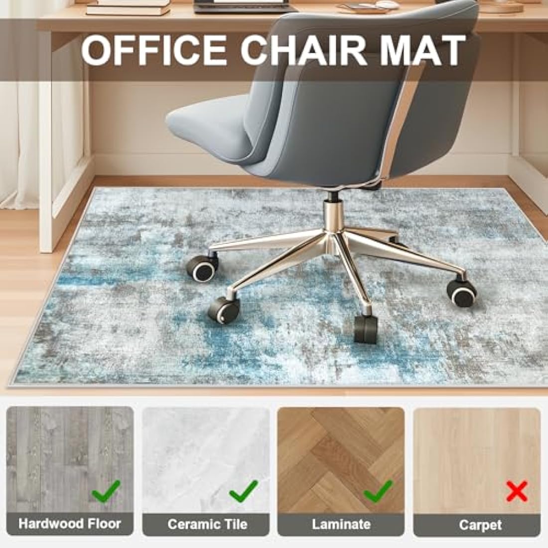 AmiRest Office Chair Mat 90x120cm | Anti-Slip Hardwood Floor Protector