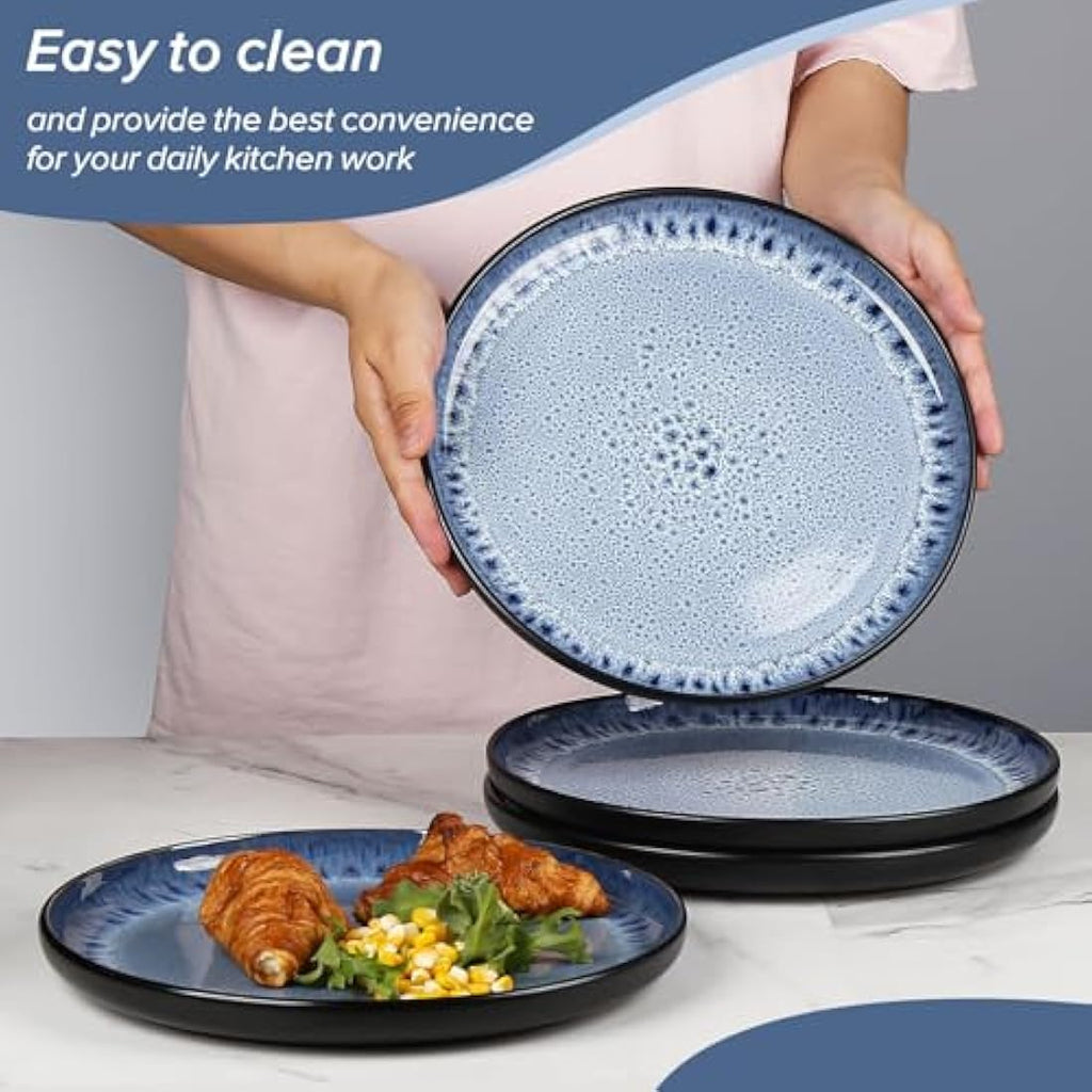 Greentainer 16-Piece Stoneware Dinnerware Set | Reactive Glaze Ocean Blue