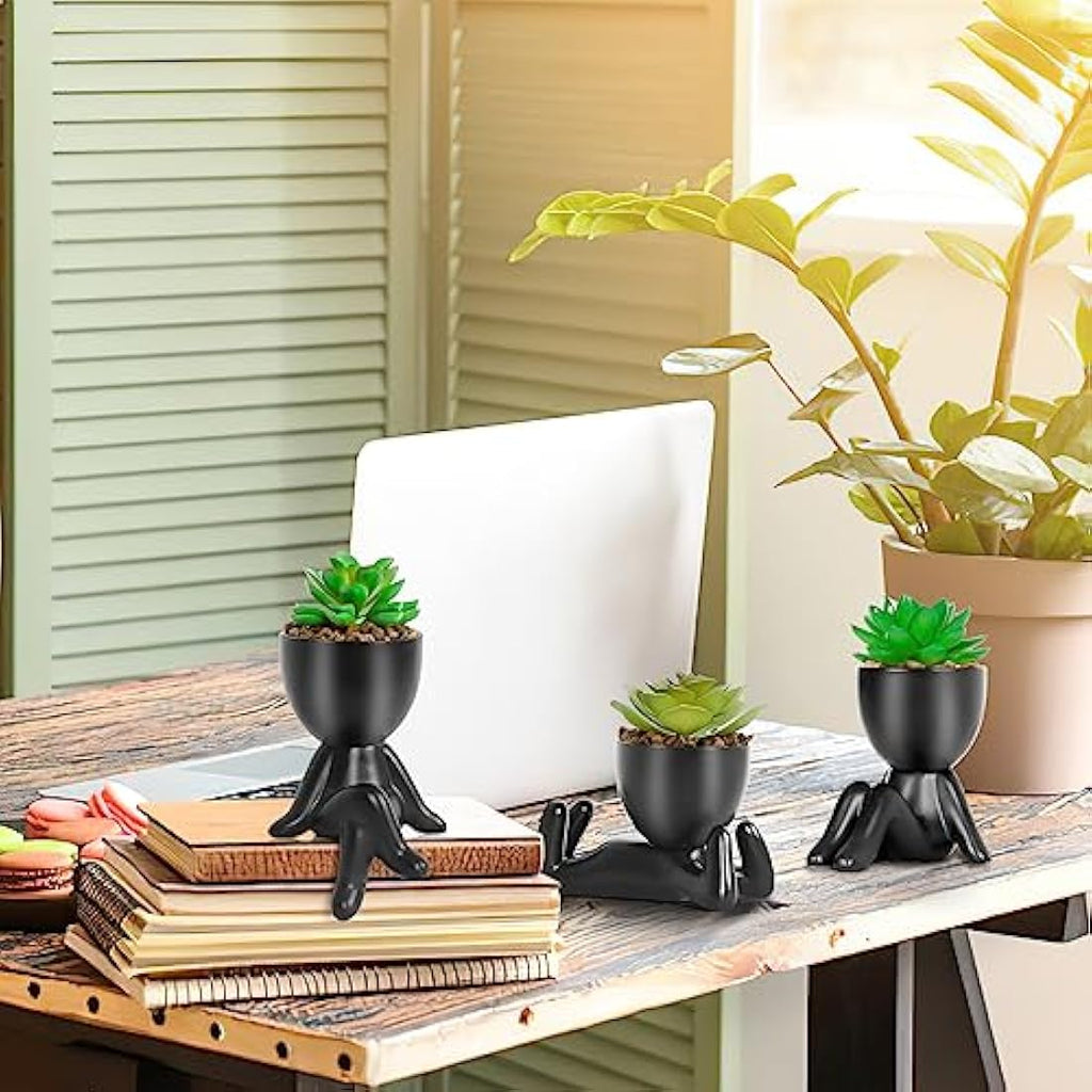Artificial Succulents - Set of 3 Human Shaped Ceramic Pots