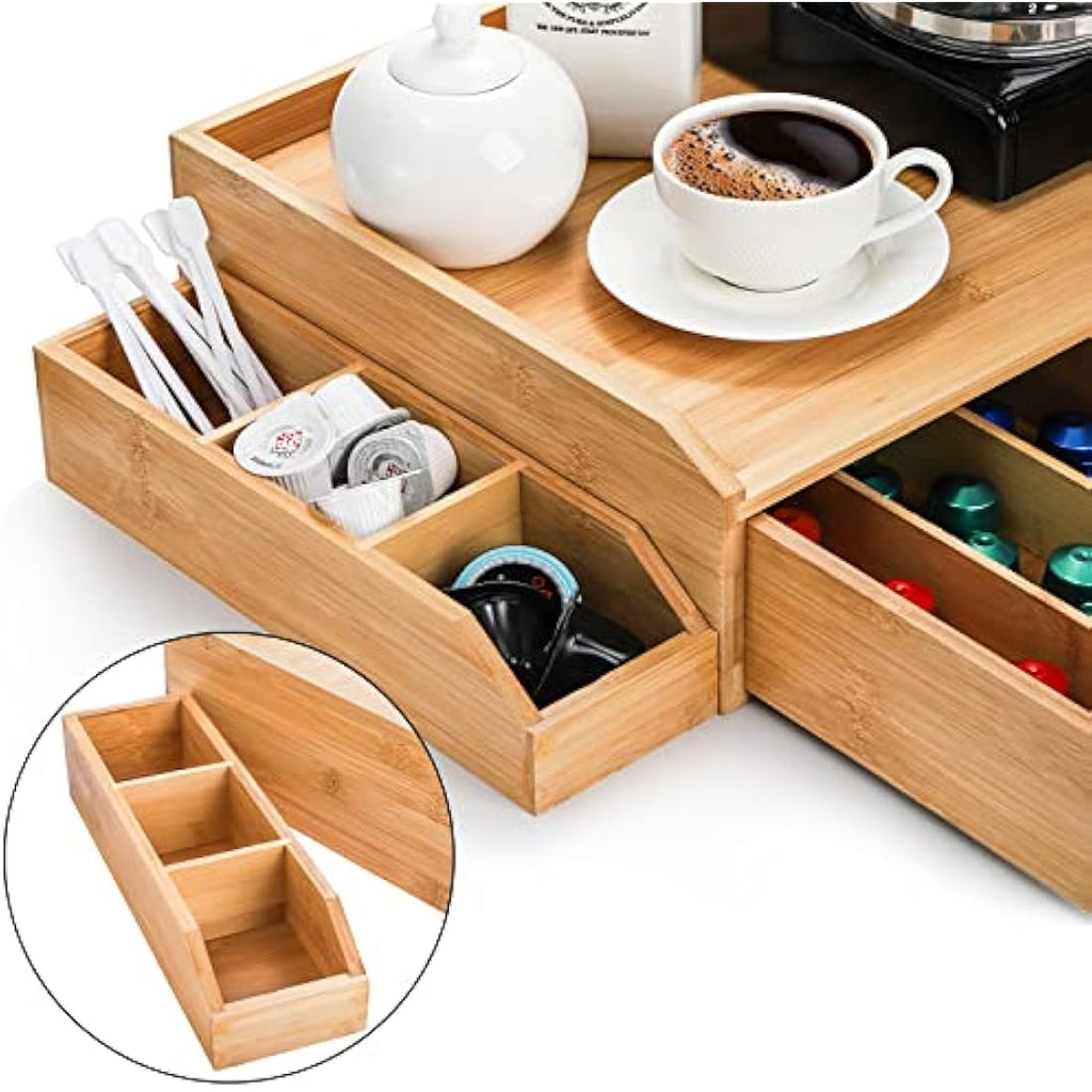 Bamboo Coffee Pod Drawer Organizer | K-Cup & Tea Bag Holder