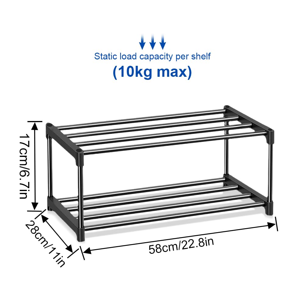 2-Tier Shoe Rack Small, Shoe Storage Organiser Set of 2, Durable Shoes Self - image 3