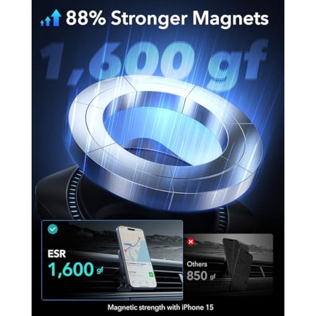 ESR MagSafe Car Mount Charger with CryoBoost Cooling for iPhone 16/15/14