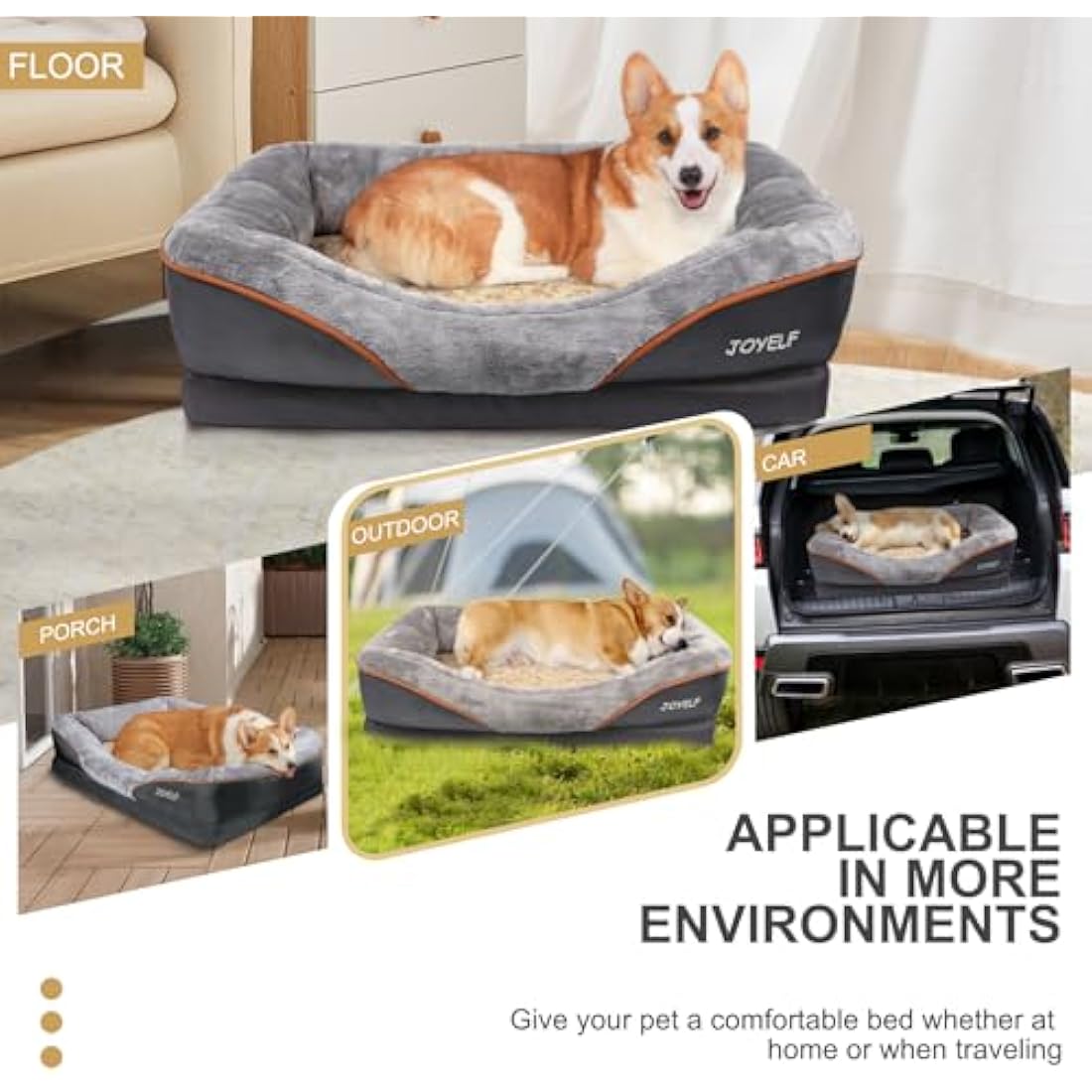 JOYELF Orthopedic Memory Foam Dog Bed – Small Washable Bolster Sofa