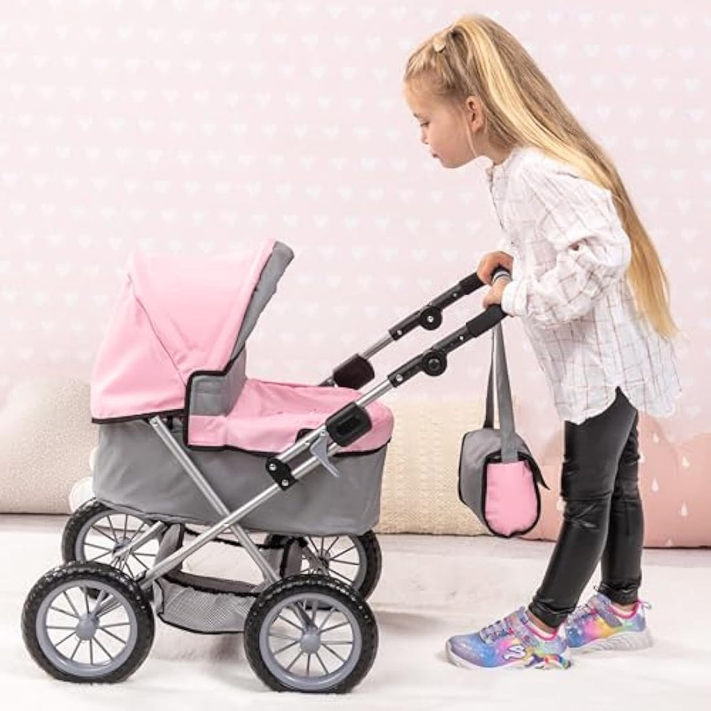 Bayer Design Dolls Pram Trendy – Foldable Toy Stroller, Grey-Pink Fairy