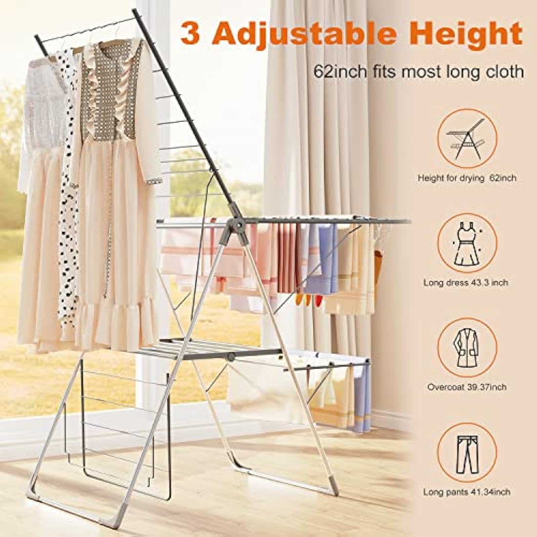 Innotic 2-Level Foldable Clothes Drying Rack | Stainless Steel Airer - Grey