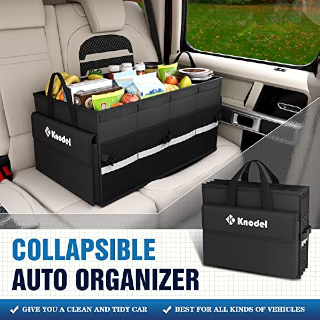 Knodel Car Boot Organiser | Foldable 600D Oxford Storage Box - Black