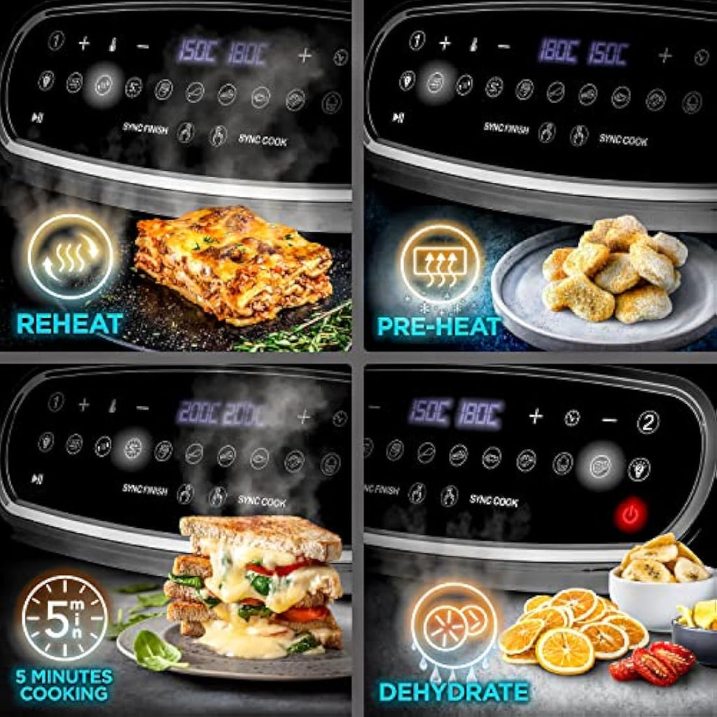 Duronic AF34 Triple Drawer 10L Digital Air Fryer | Dual Zone Visual Window