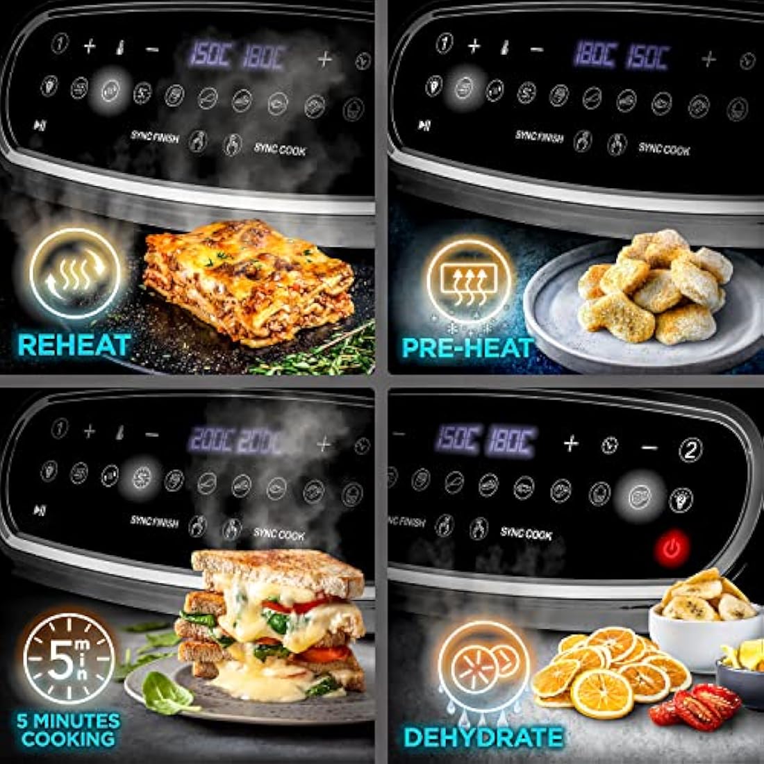 Duronic AF34 Triple Drawer 10L Digital Air Fryer | Dual Zone Visual Window