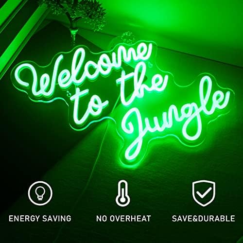 Welcome to The Jungle Neon Sign – Green LED Wall Decor Light