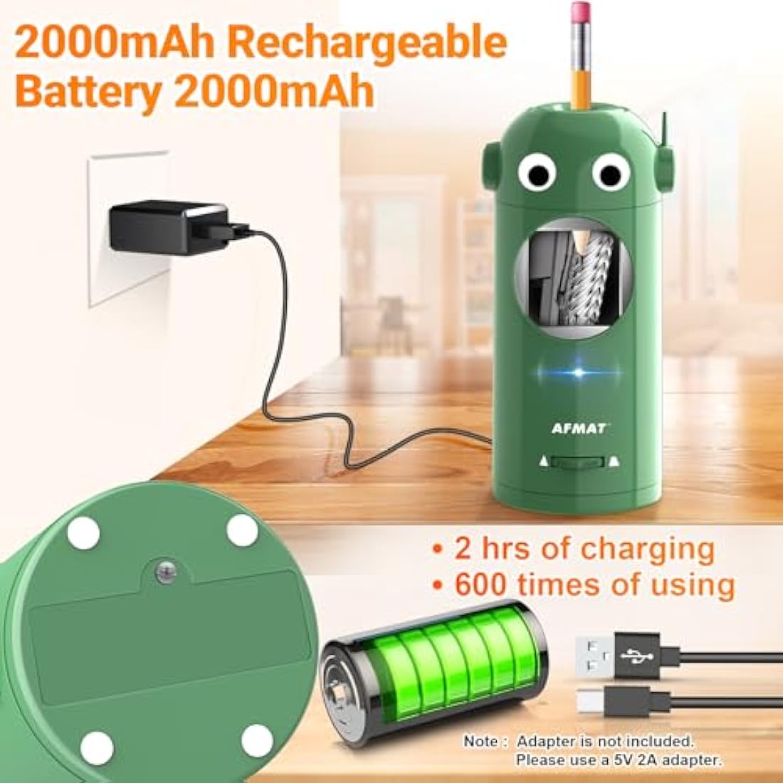 Jolof Store Electric Pencil Sharpener – Automatic Rechargeable, Green
