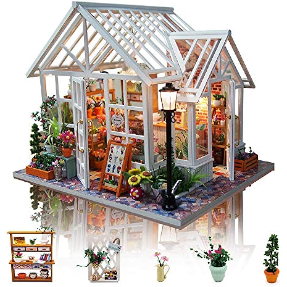 GuDoQi DIY Miniature Flower Shop Dollhouse Kit with Music - 1/24 Scale